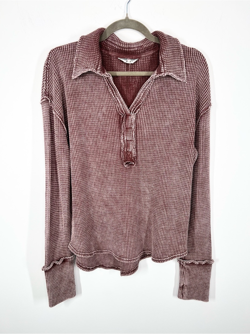 Hard Tail Forever Waffle Knit Collared Henley Long Sleeve Large